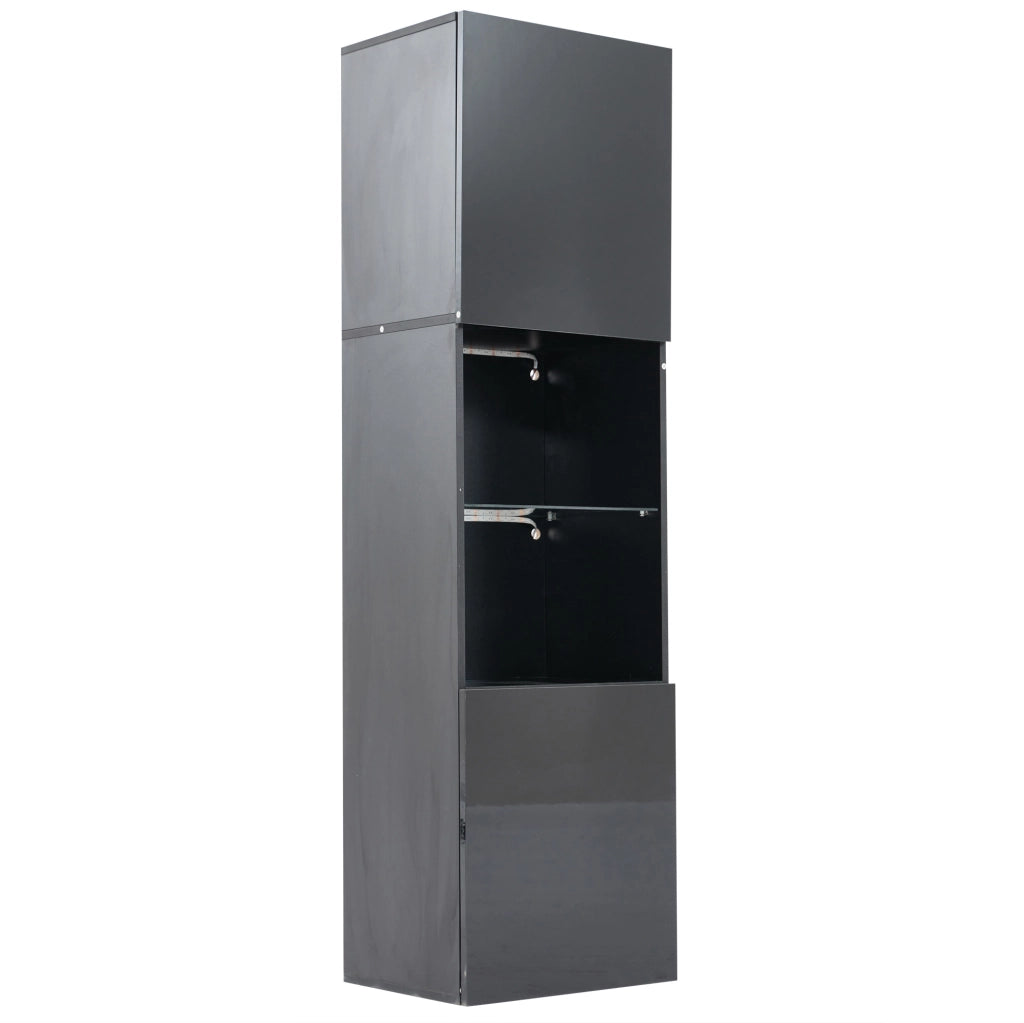 Vetrina 45x35x160 cm con LED e ripiano in vetro temperato in truciolare nero