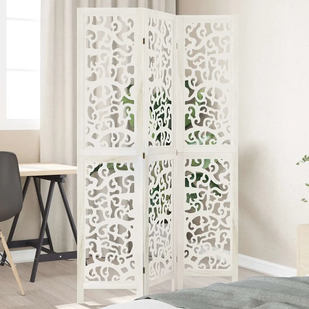Divisorio Ambienti 3Pannelli Bianco Legno Massello di Paulownia 358734