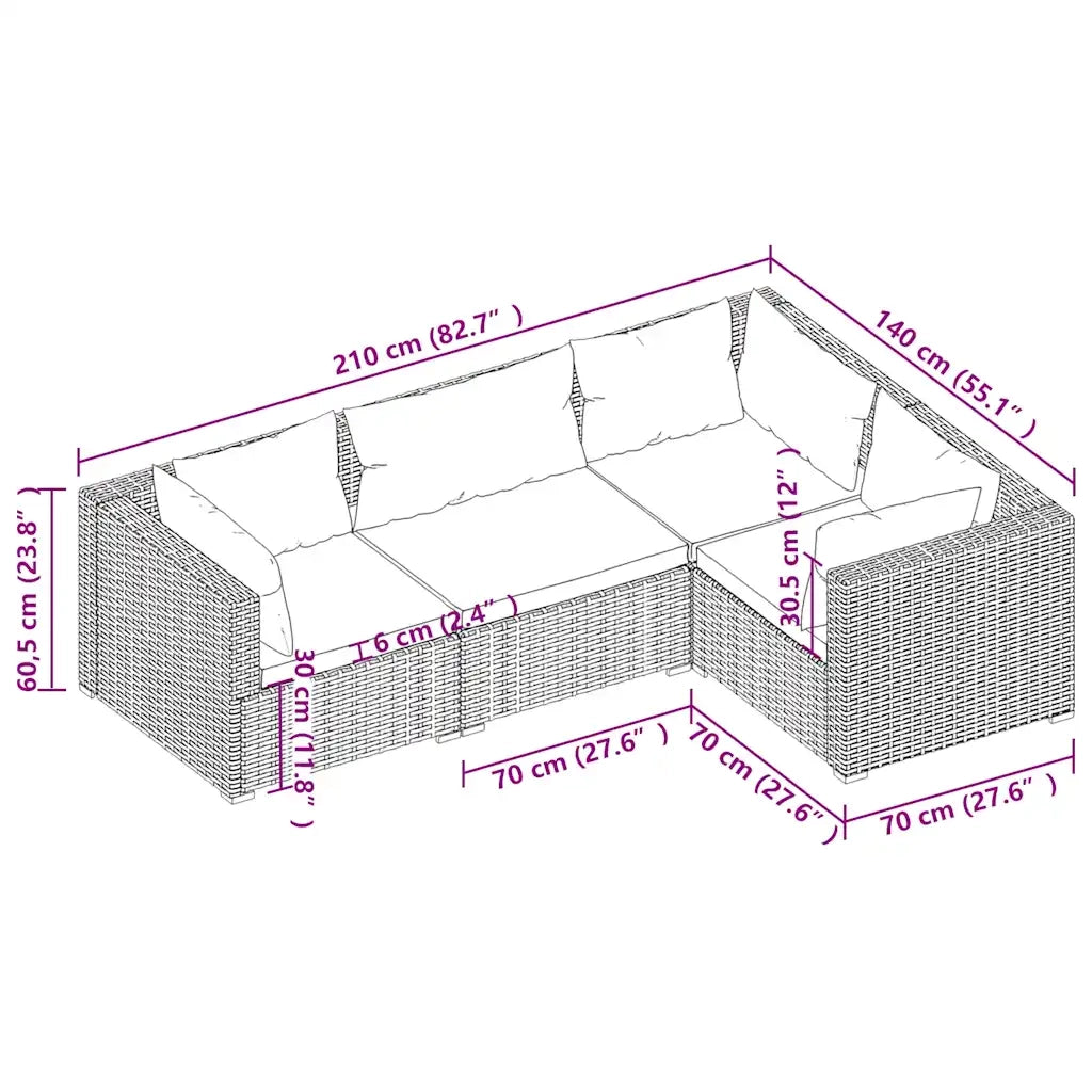 Set Divani da Giardino 4 pz con Cuscini in Polyrattan Nero 3101673