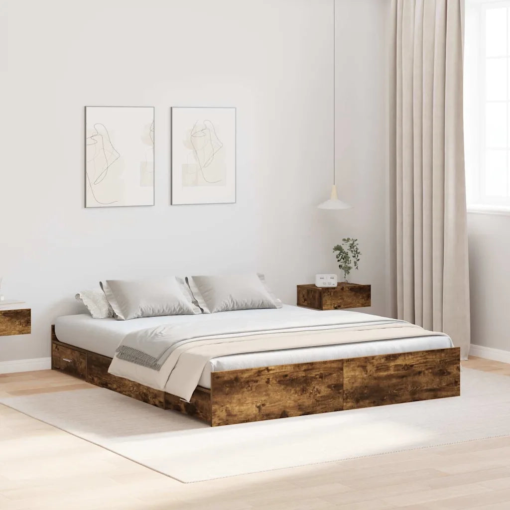 Struttura letto con contenitore-Giroletto con contenitore Rovere fum¨¦ 150 x 200 cm
