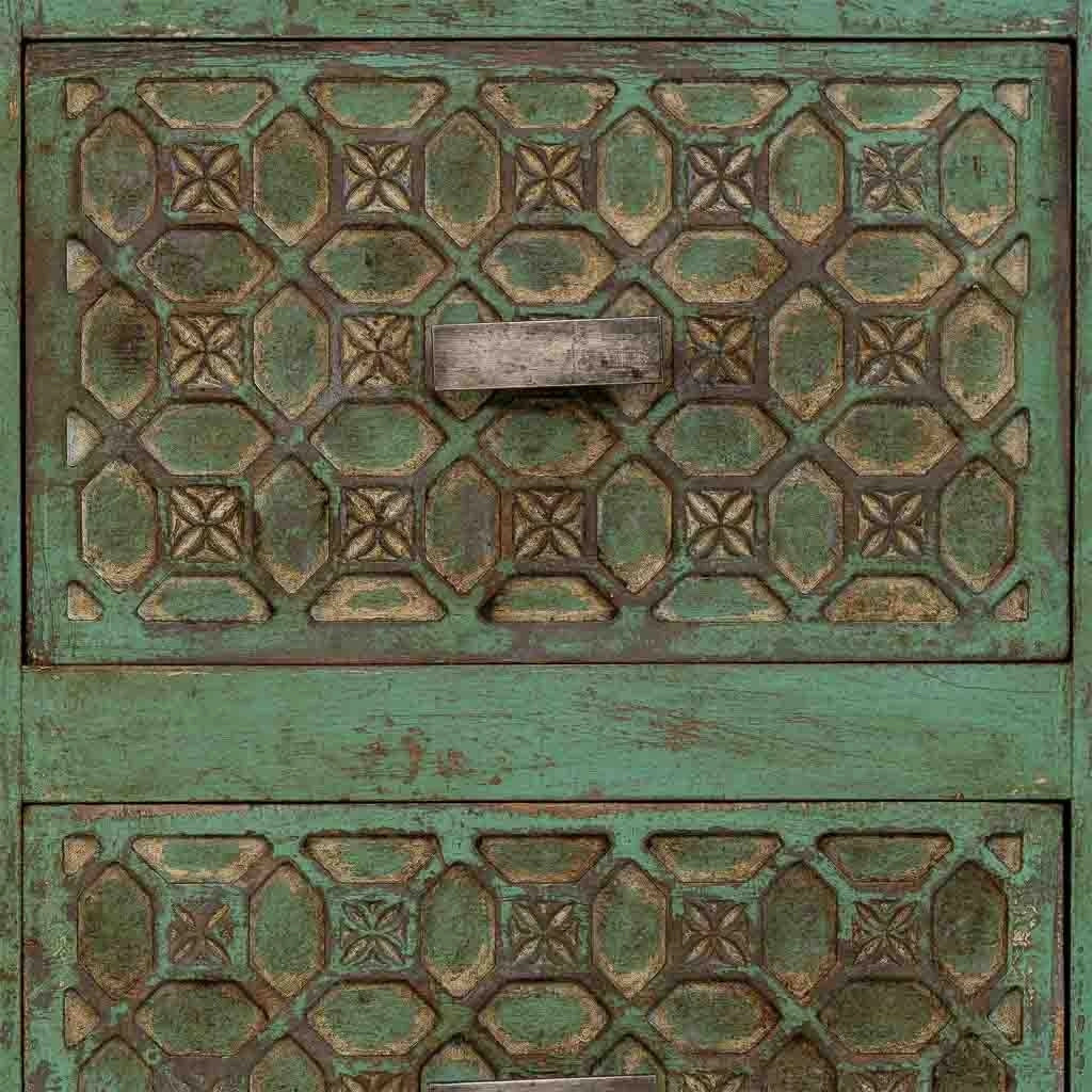 Comodino artigianale in legno verde 45x35x60h cm