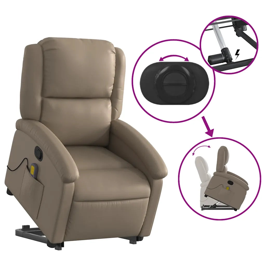 Poltrona Alzapersone Massaggi Reclinabile Cappuccino Similpelle 3204239