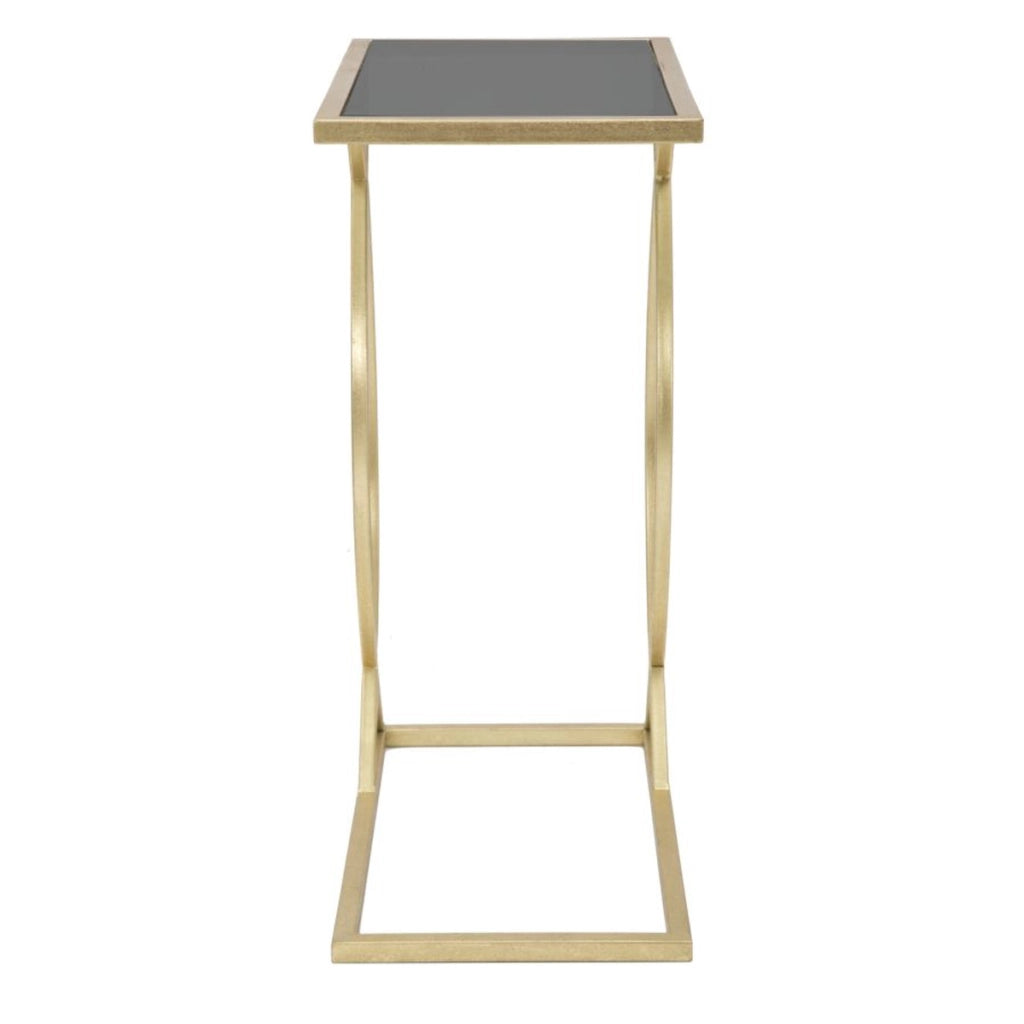 Tavolino da divano Glam in ferro oro e vetro nero 45,5x25,5x60 cm
