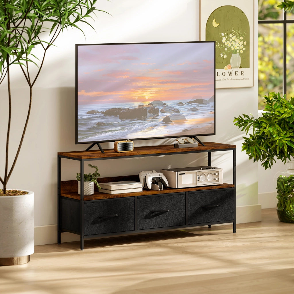 Mobile TV per TV fino a 55 pollici con 3 cassetti e piedi in acciaio ¨C zephmum ¨C marrone 120x29x56 cm