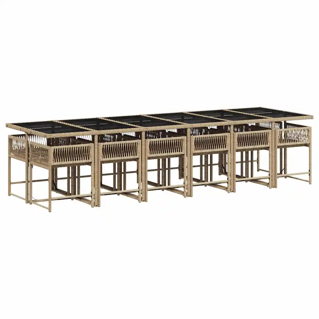 Set Pranzo da Giardino 13 pz con Cuscini Beige Misto Polyrattan