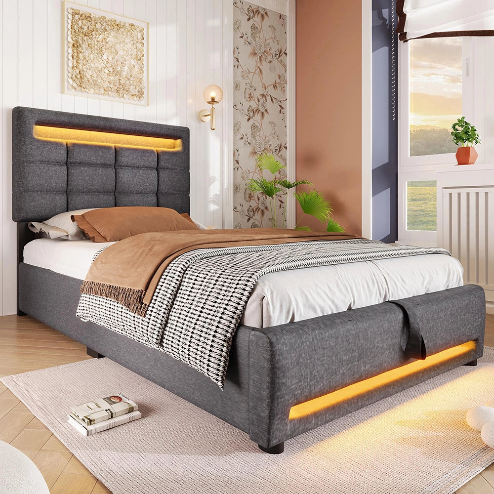 Letto imbottito - Xylo - 90x200 cm LED USB app comando grigio