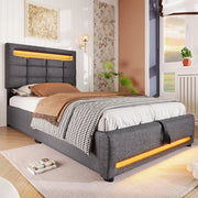 Letto imbottito - Xylo - 90x200 cm LED USB app comando grigio