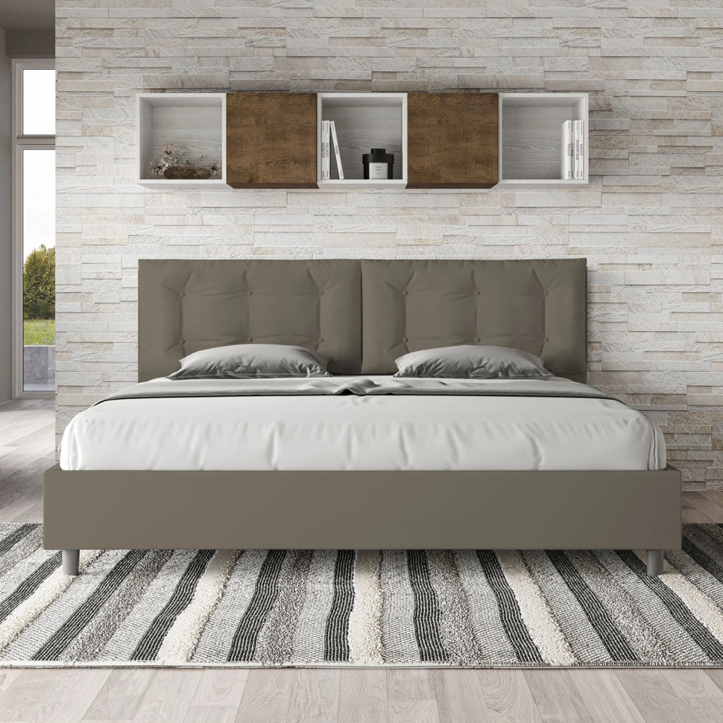 BS COM Letto matrimoniale king size con rete imbottito 200x210 similpelle cappuccino