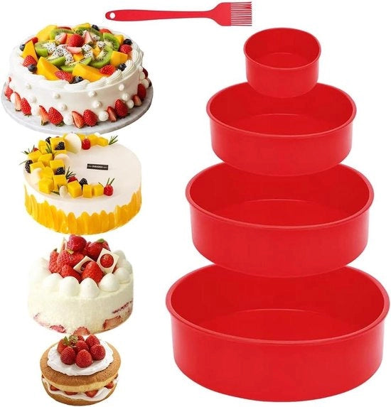 Set di forme per torte in silicone 4 pezzi - a forma di cerchio 10/6/8/25 cm - rivestimento antiscivolo - forme per cheesecake, torta arcobaleno - torta chiffon