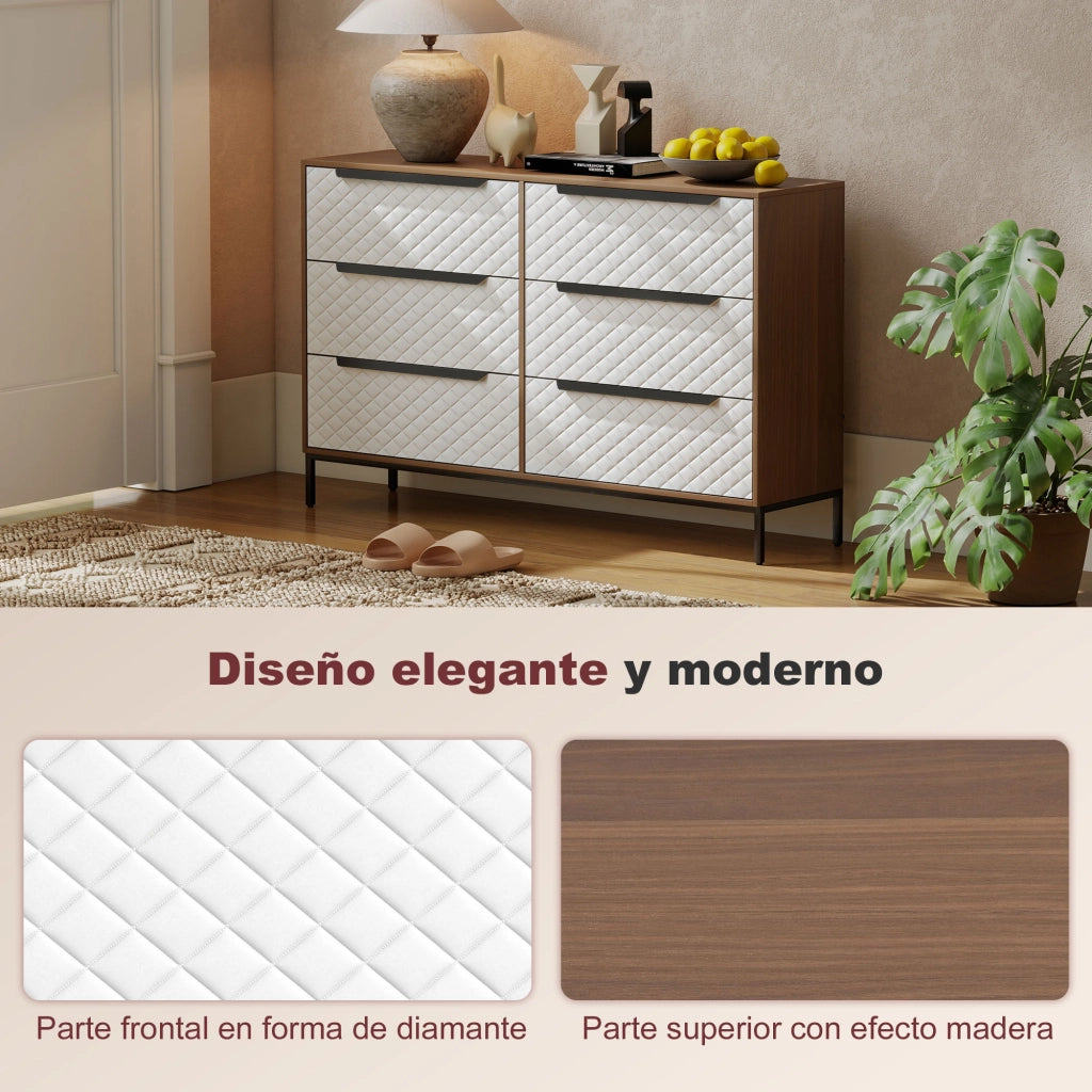 Cassettiera con 6 Cassetti Tessuto Diamante ¨C zephmum ¨C Naturale e Bianco