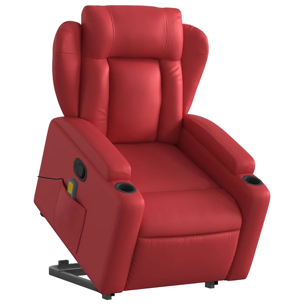 Poltrona | Sedia Relax Alzapersona Reclinabile Massaggio Rosso in Similpelle