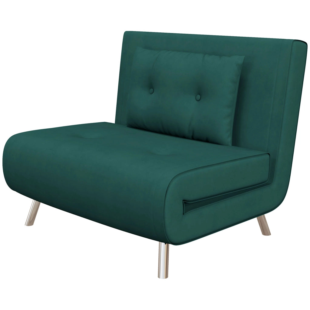 Poltrona Letto Singolo 3 in 1, Poltroncina Reclinabile a 3 Livelli con Rivestimento in Velluto e Cuscino, 100x88x83cm, Verde Scuro