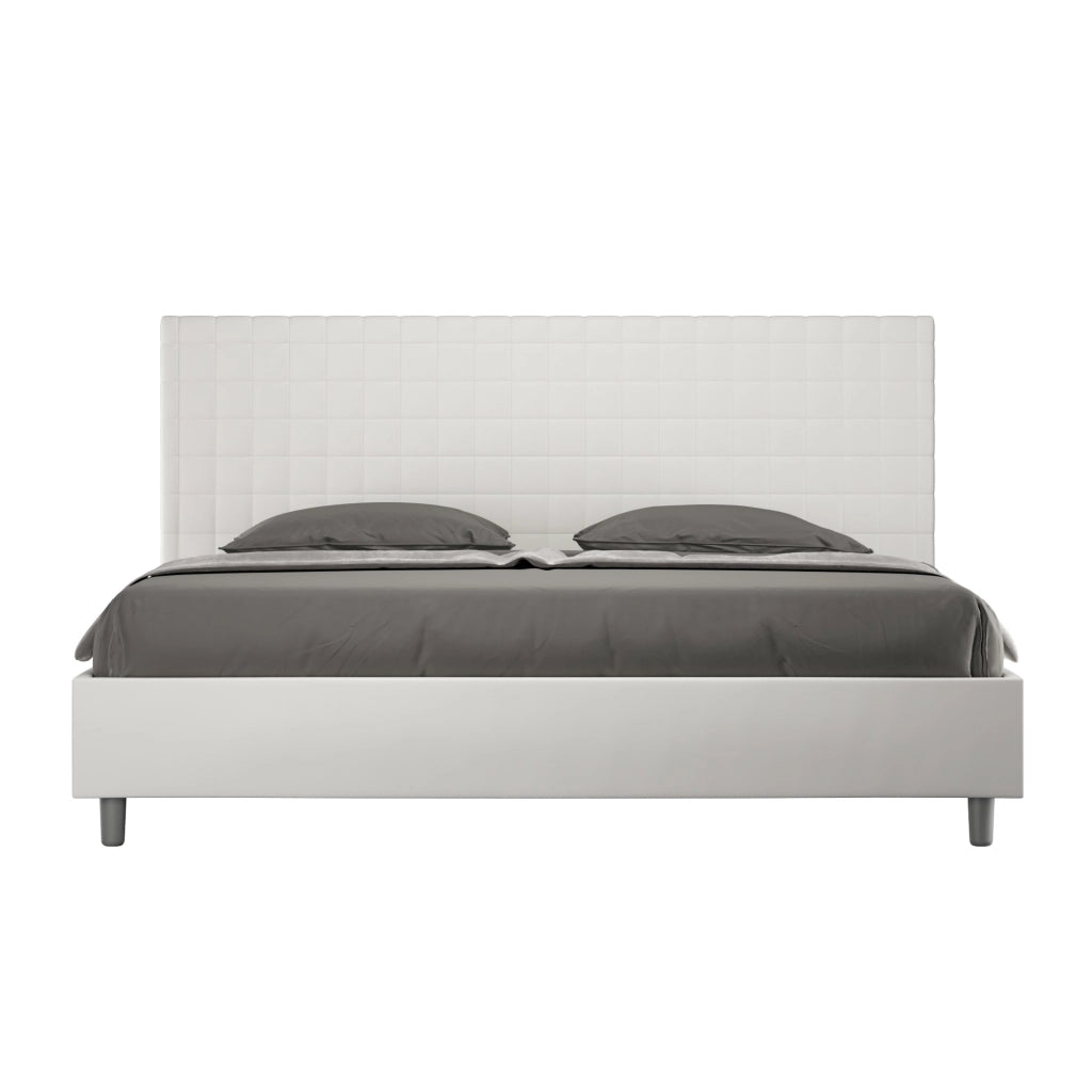 BS COM Letto matrimoniale king size con rete imbottito 200x200 similpelle bianco