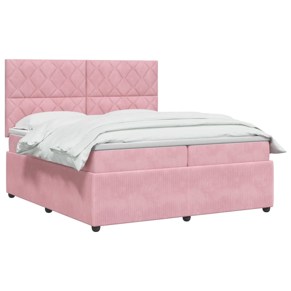 Letto Box Spring LED con Materasso Rosa 200 x 200 cm Velluto 3456148
