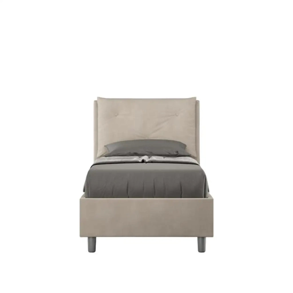 Letto singolo senza rete imbottito 80x190 microfibra sabbia Appia