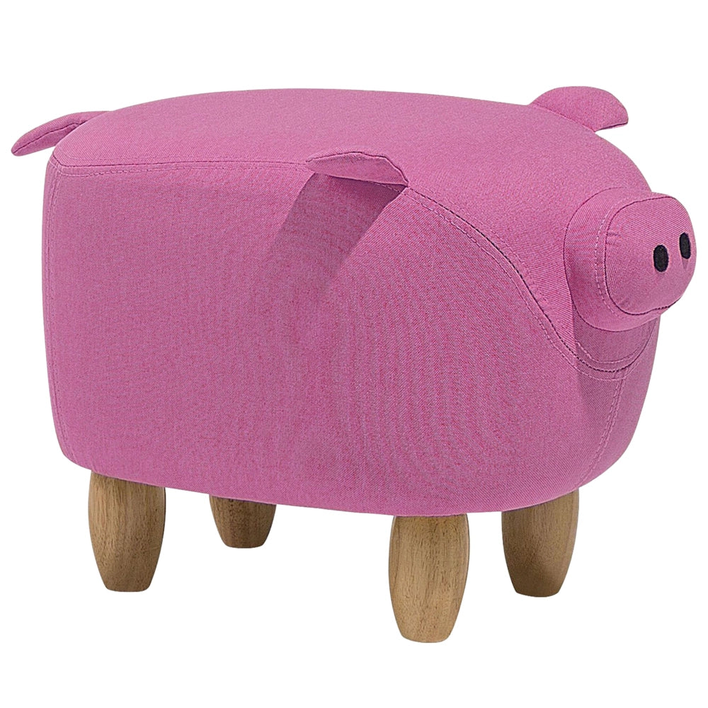 Sgabello per bambini Animale Maialino in tessuto rosa con gambe in legno Poggiapiedi per cameretta