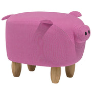 Sgabello per bambini Animale Maialino in tessuto rosa con gambe in legno Poggiapiedi per cameretta