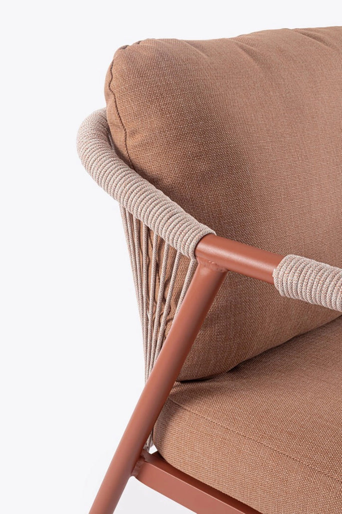 Set 4 Pezzi Salotto da Giardino con Divano 2 Poltrone e Tavolino in Alluminio Corda Poliestere e Pietra Sinterizzata