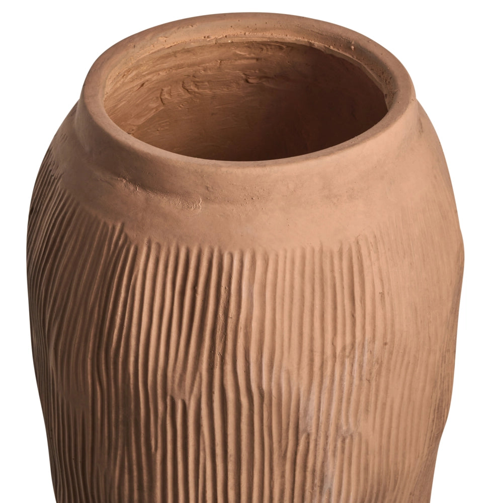 Vaso da fiori in fibra di argilla marrone chiaro dipinto per interni ed esterni Forma rotonda Design moderno Soggiorno