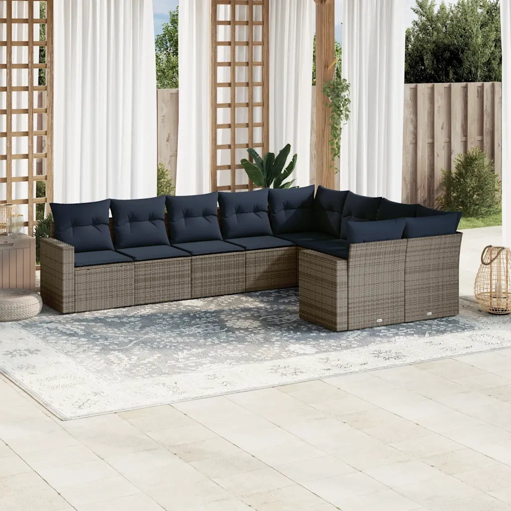 Set Divani da Giardino 9 pz con Cuscini Grigio in Polyrattan