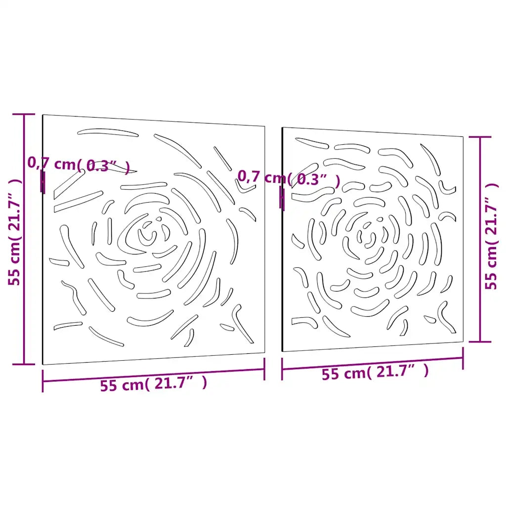 Decorazioni Muro Giardino 2 pz 55x55 cm Rosa in Acciaio Corten CFW4215038