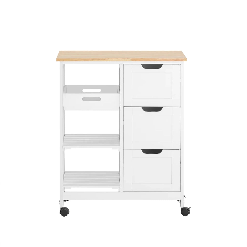 Carrello Cucina Credenza da Cucina o Bagno con 3 cassetti e 1 Cestino L68*P38*A85 cm colore bianco FKW79-W