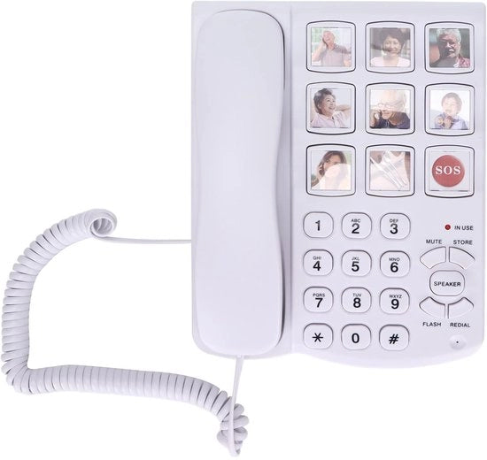 Telefono Fotografico con Memoria - Telefono da Ufficio - Bianco - Adatto per Anziani - Grande Tasto per Facilità d'Uso - Supporta Modalità Handsfree