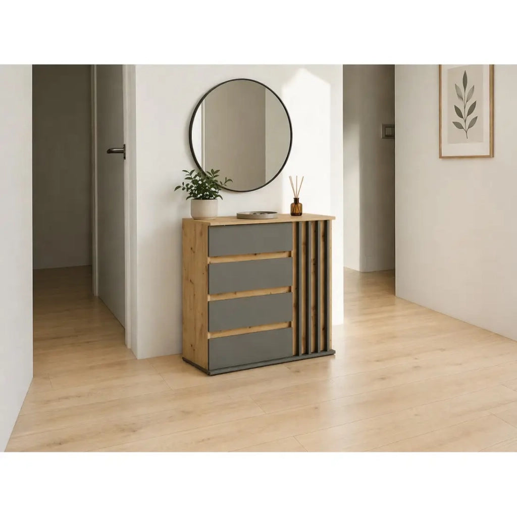 Cassettiera 1 porta e 4 cassetti - rovere e grigio - Collezione Mone