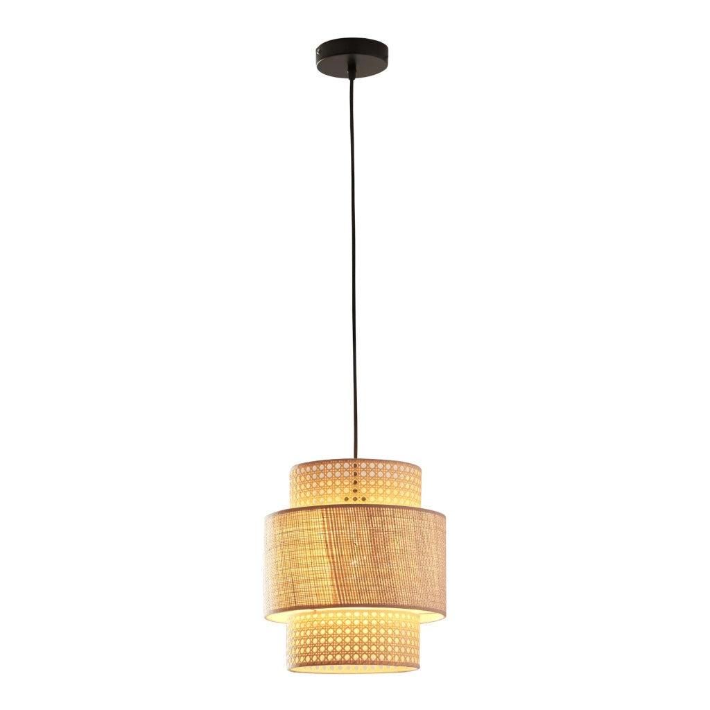 Lampada da terra a sospensione E27 diametro 29 cm effetto rattan nero 03_0010731