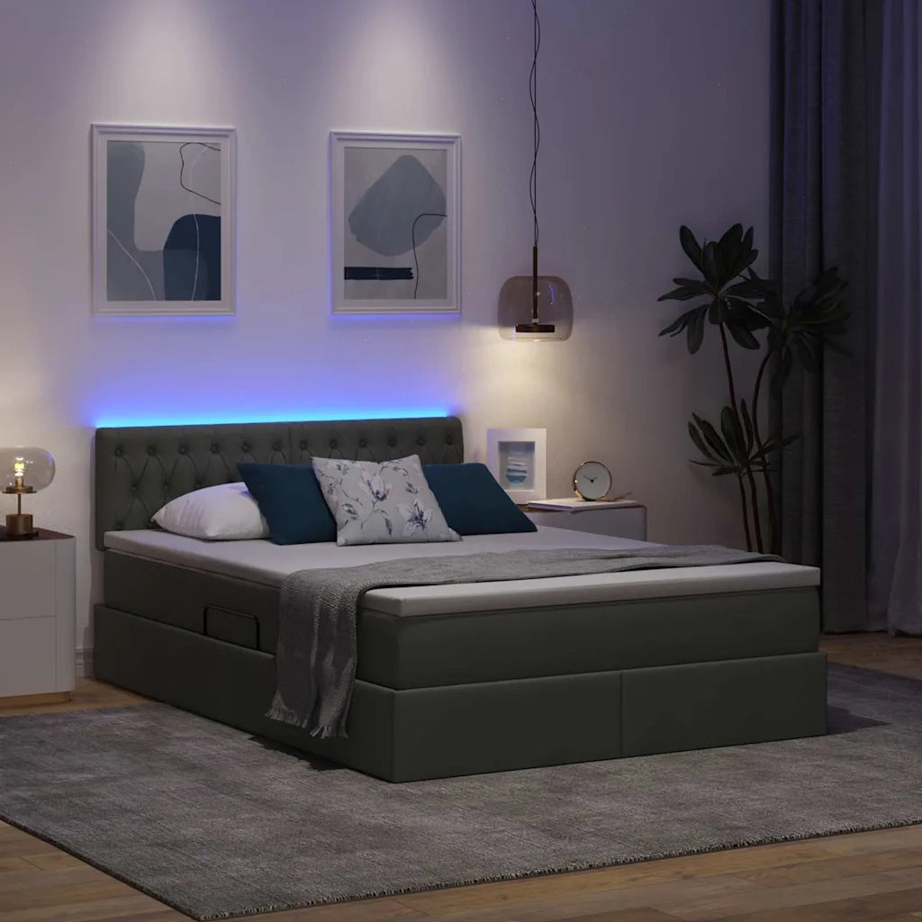 Letto con contenitore e LED Grigio scuro 140 x 190 cm Tessuto 3371206