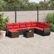 Set Divani da Giardino 9 pz con Cuscini Marrone in Polyrattan 3221773