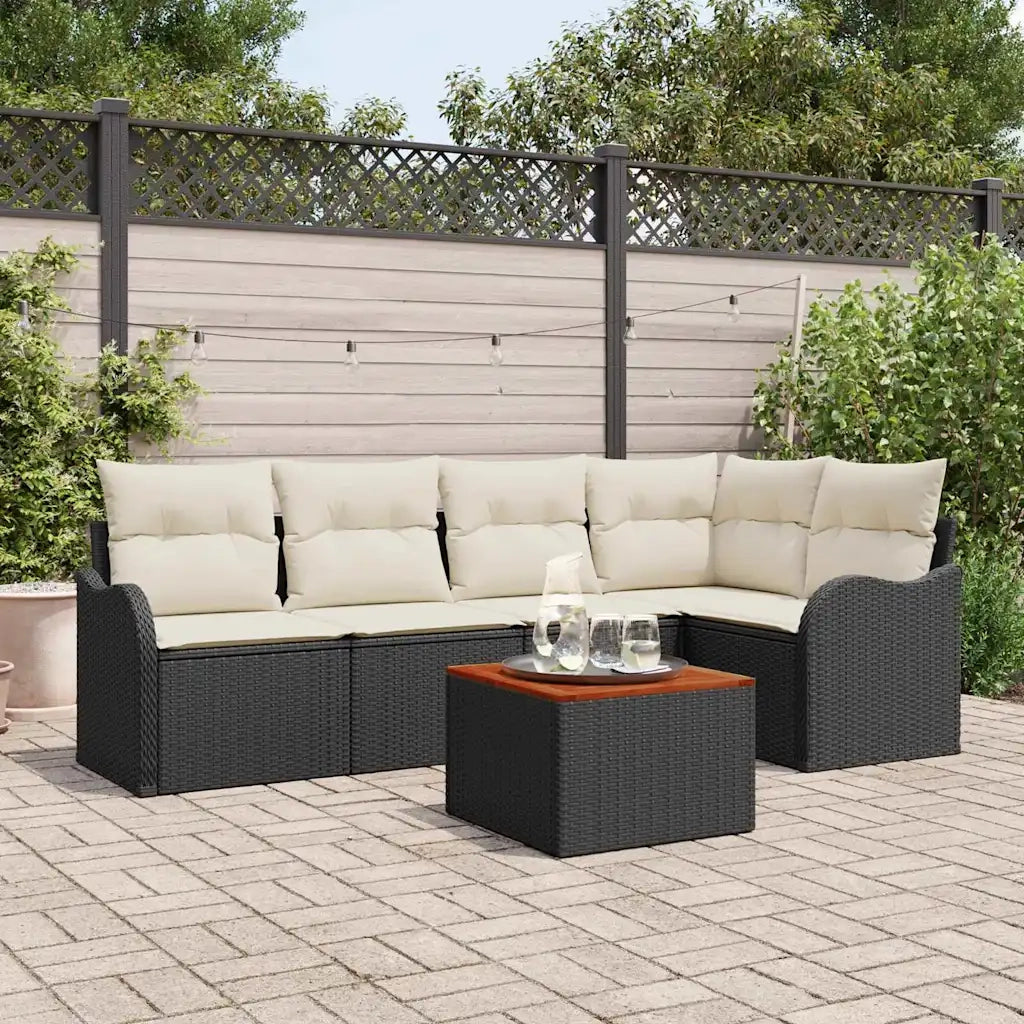 Set Divano da Giardino con cuscino 6 pcs Nero polyrattan