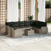Set Divano Giardino 10 pz con Cuscini Grigio Chiaro Polyrattan
