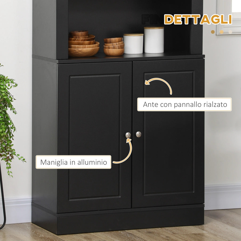 Credenza Cucina in Legno con Ripiani e Armadietto 2 Ante con Mensole Regolabili, per Salotto e Soggiorno, Nero