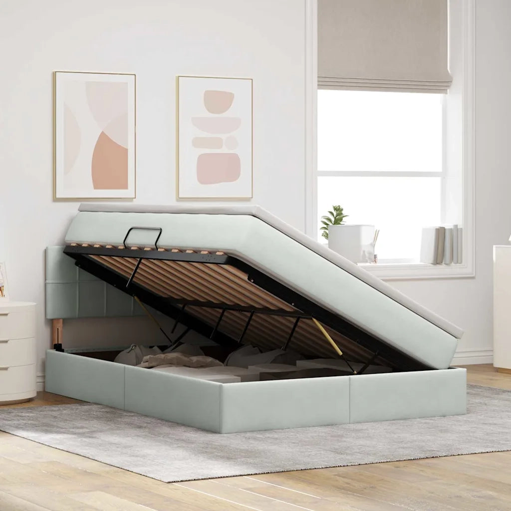 Letto con contenitore e LED Grigio chiaro 140 x 190 cm Velluto