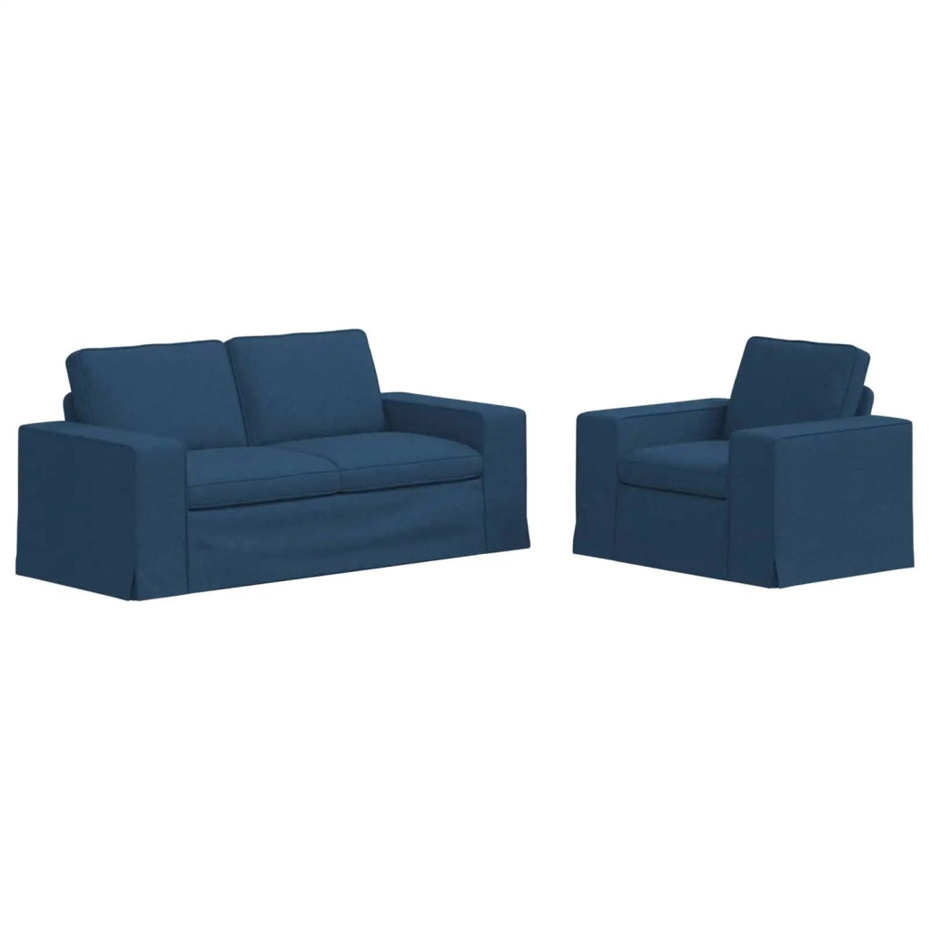 Divano 2 pcs Blu 182 x 80 x 82 cm Tessuto