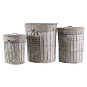 Set 3/5 Pezzi Ceste Portabiancheria in Vimini con Coperchio e Fodera Interna in Tessuto, Contenitori Multiuso per Bucato, Bagno, Lavanderia e Camera da Letto, Design Shabby Chic   3 Ceste QuincyTipo5