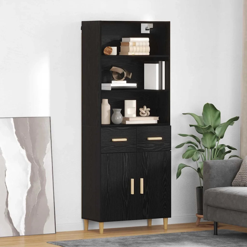 Credenza-Buffet-Armadio da cucina Rovere Nero 69,5 x 34 x 180 cm Legno multistrato 891548