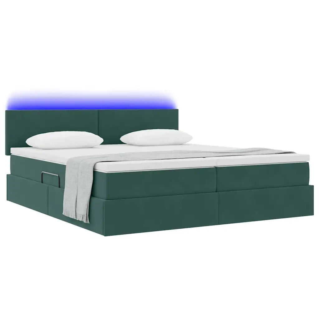 Letto con luci a strisce a LED Verde Scuro 200 x 200 cm Velluto