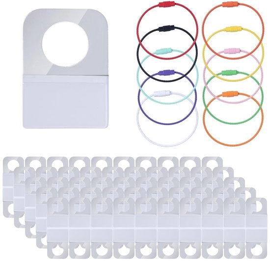 Etichette 100 pezzi, adesivi autoadesivi 32x22mm - Anelli in acciaio inossidabile 10 pezzi - Accessori per organizzare - segnare - plastica e colla - 15,5cm di lunghezza - Etichetta per etichettatura