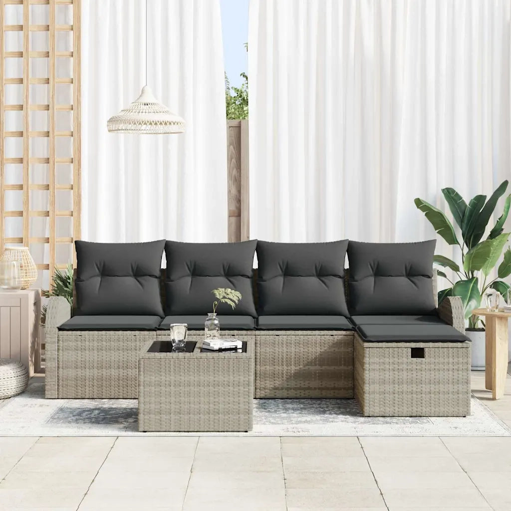 Set Divano da Giardino 6 pcs Grigio chiaro Poly Rattan