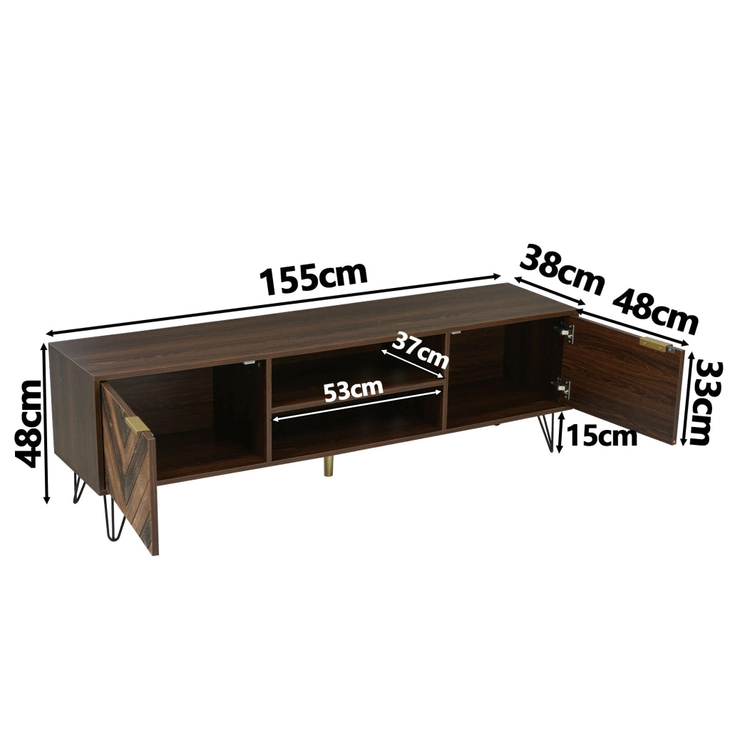 Mobile TV con ante in impiallacciato legno massello - Zephmum - 2 ante, 2 scomparti, maniglie dorate, gambe in ferro