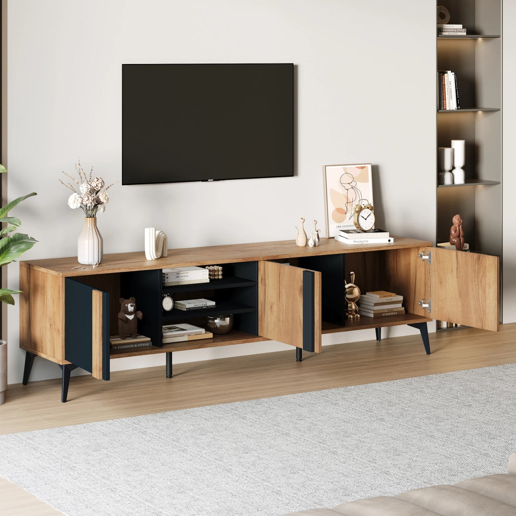 Cassettiera per TV marrone e nero in truciolare lunghezza 180 cm