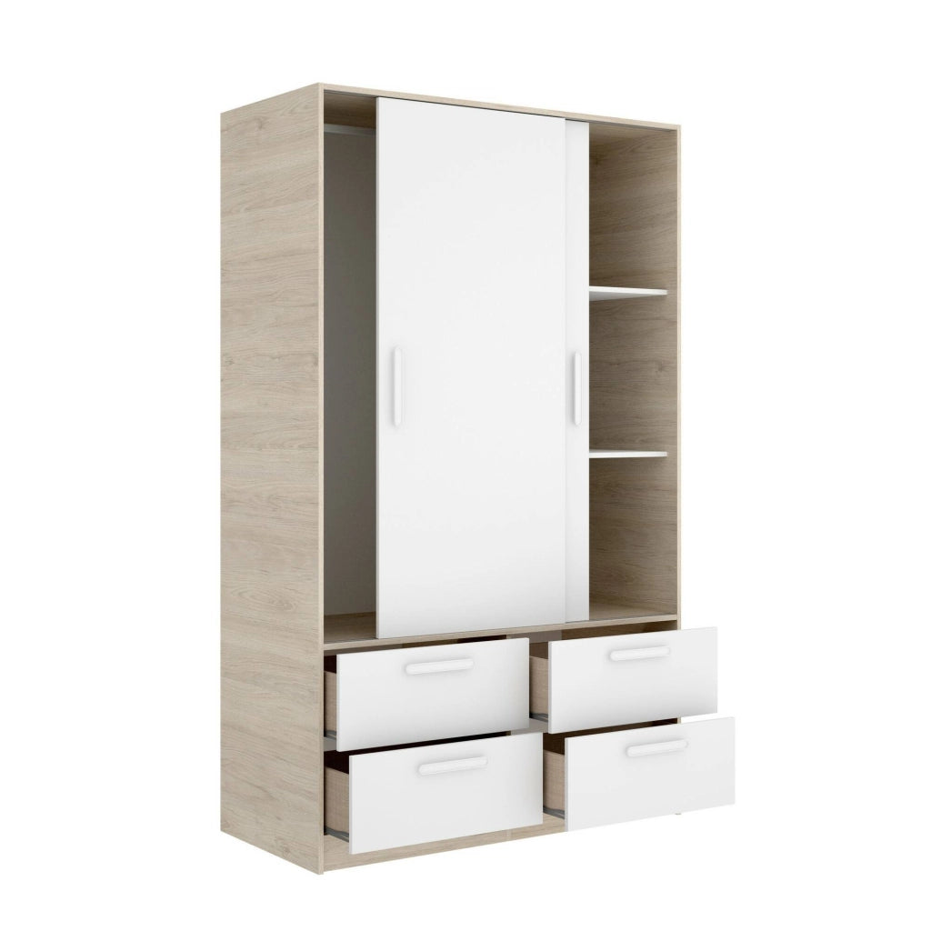 Guardaroba 2 ante Kirogi, Mobile camera da letto, Cabina armadio portabiti, Armadio appendiabiti, 120x60 h204 cm, Bianco e Rovere