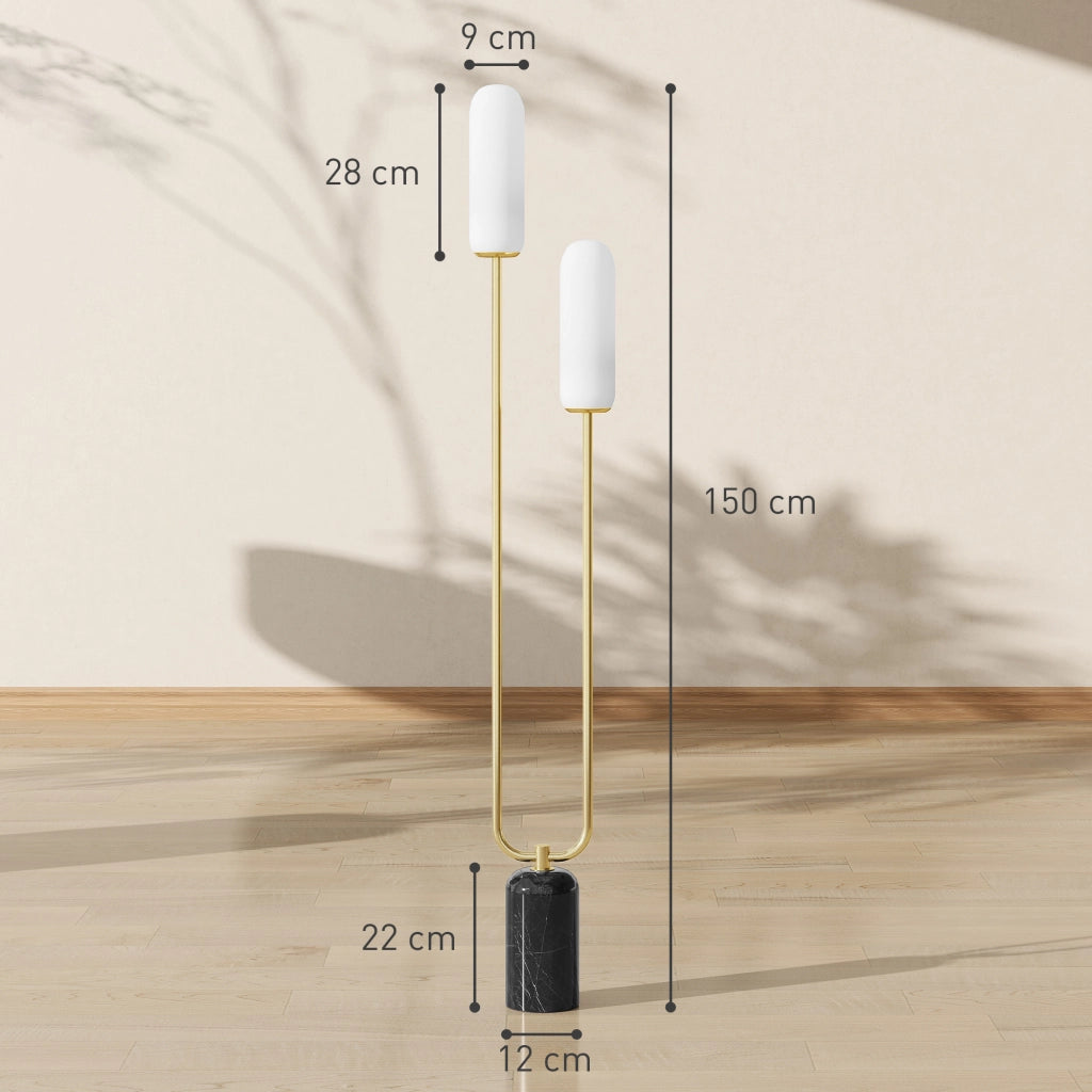 Lampada da Terra Soggiorno ¨C Xylo ¨C Base Marmo 2 Paralumi Vetro Bianco