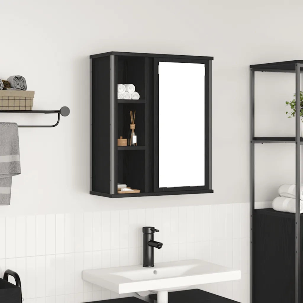 Pensile da Bagno con Specchio-Mobile bagno con specchio Rovere Nero 50x21x60 cm