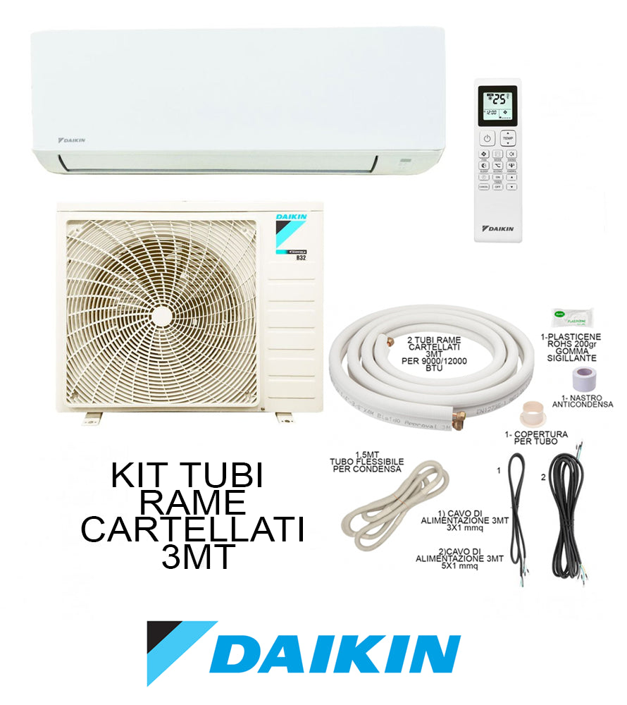 Climatizzatore + Kit Tubi Rame 3MT Cartellati Daikin  9000btu 2,5KW R32 A++/A+