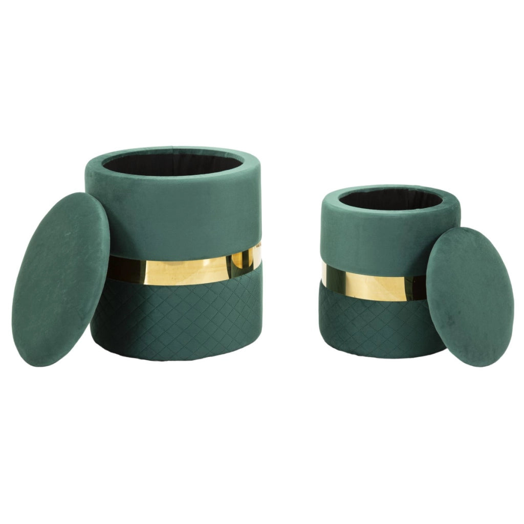 Set di 2 Pouf VKH870, Verde, Poliestere, 37x37x42 cm