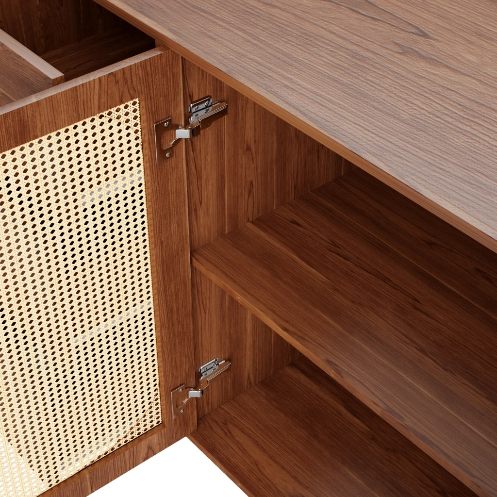 CREDENZA 160x40x90 cm in MDF colore legno con ante in rattan