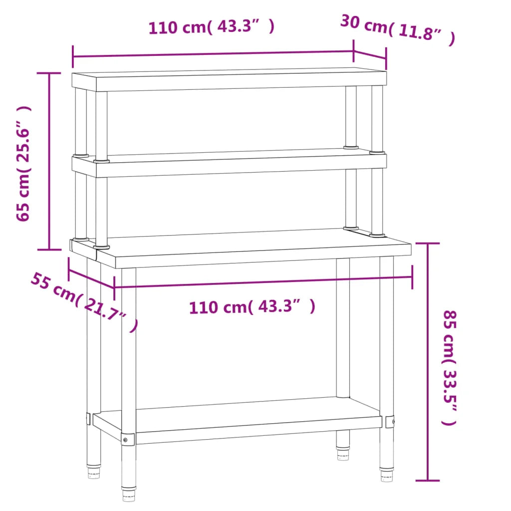 Tavolo da lavoro professionale da cucina con ripiano 110 x 55 x 150 cm acciaio inox 02_0045421